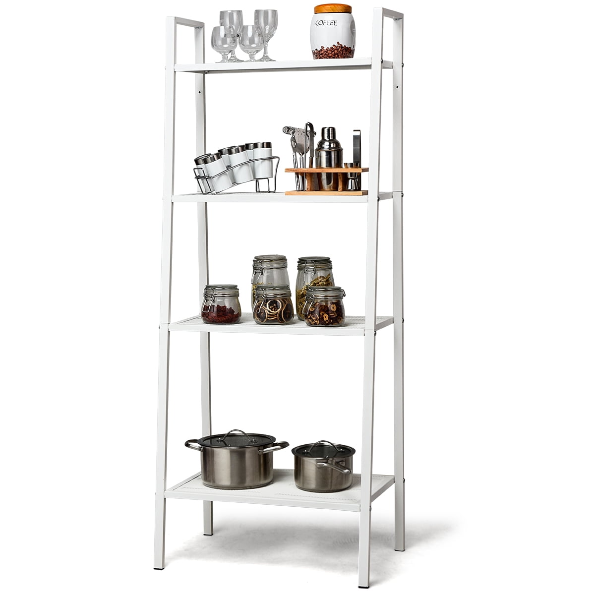 Costway 4Tier Metal Ladder Shelf Storage Rack Bookshelf Metal Mesh