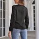 thumbnail image 5 of Top de manga larga Twist Front Satin Color sólido Top de fibra de poliéster con cuello en V profundo para mujer negro S, 5 of 7