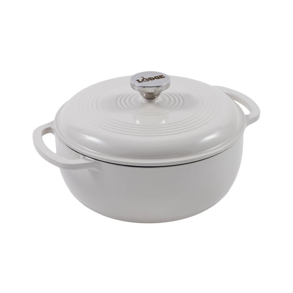 Lodge 4.5 Quart Enameled Cast Iron Dutch Oven with Lid – Dual Handles – Oven Safe up to 500° F or on Stovetop - Use to Marinate, Cook, Bake, Refrigerate and Serve – Oyster