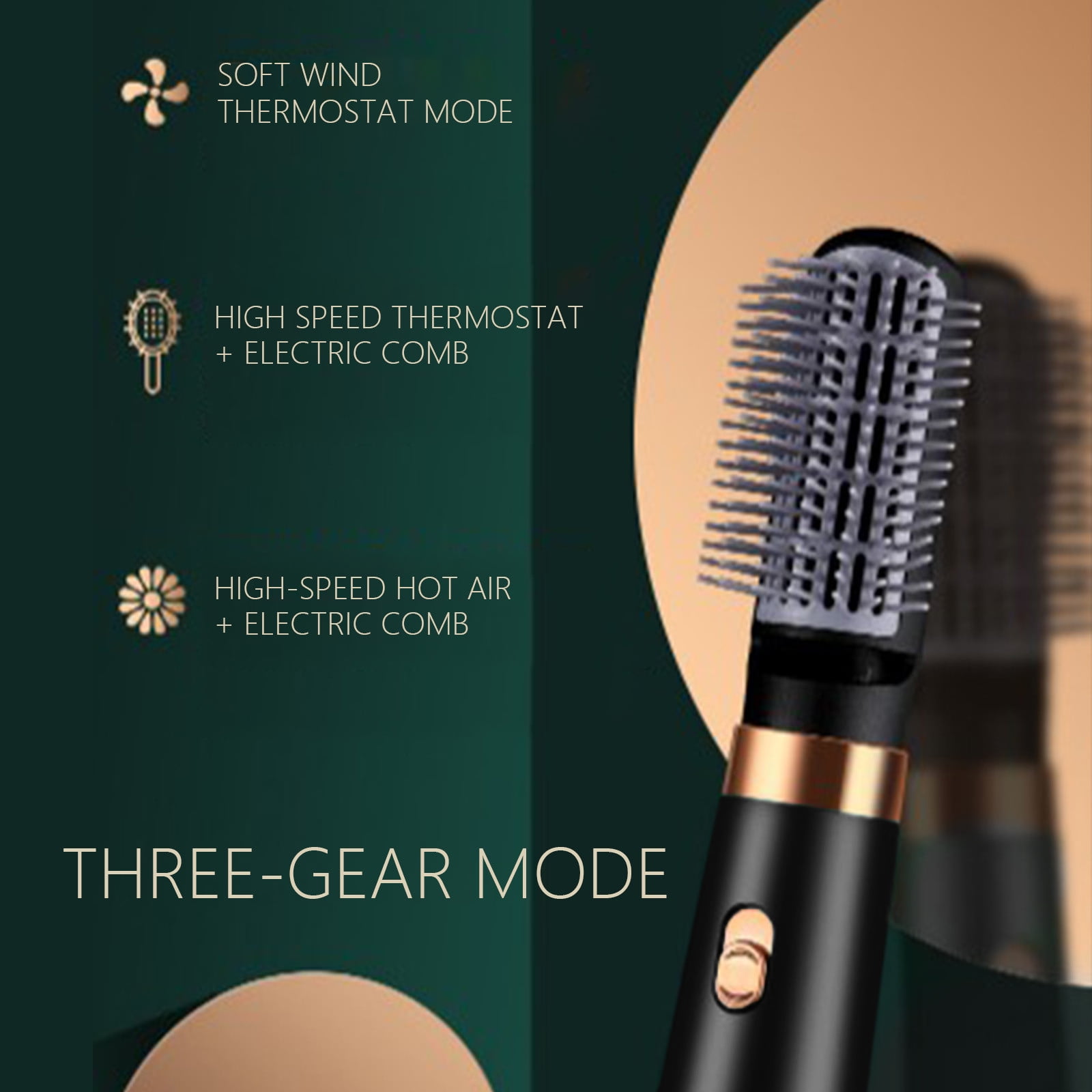 Blueek 3-in-1 Hot Aired Curling Combo, for Styling And Frizz Control, Negative Ionic Blow Hair Dryer Brush Volumizer, 3 Detachable Auto-Rotating Curling Brush (Black)(1#)