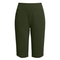 thumbnail image 5 of Womens Bermuda Long Shorts Knee Length Capris Pull on Petite High Waisted Athletic Shorts with Pockets Summer Stretch Loose Jeggings Dark Green S, 5 of 7