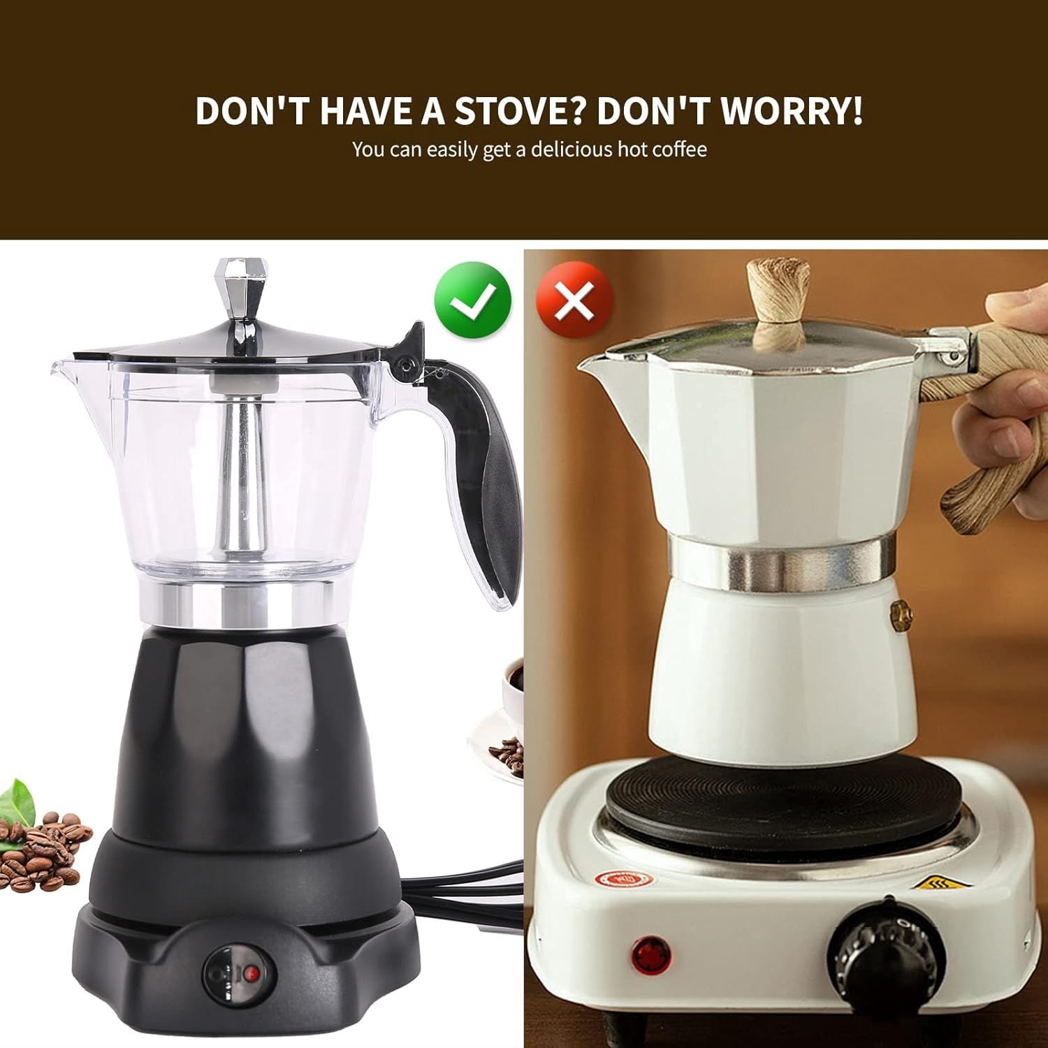 Cafetera Espresso Maker, 6 Cup Portable Coffee Machine, 300ml Portable Cafeteras Electricas Modernas, Electric Moka Pot with Detachable Base & Overheat Protection, Coffee Gift for Home Travel
