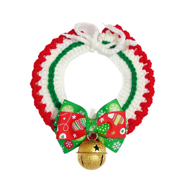 Collier pour Animaux de Compagnie de Noël Amical à la Peau Modèle Exquis Élastique Réglable Non Irritant Robe Polyester Arc-Nœud Style Chat Collier avec Pendentif Cloche Décor Fournitures pour Animaux de Compagnie