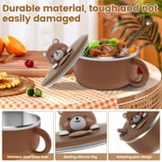 Ramen Bowl Set with Fork,Cute bear Instant Ramen Noodle Bowls with Lid,Extra Large Ceramic Soup Bowls with Handle,Japanese Ramen Cooker