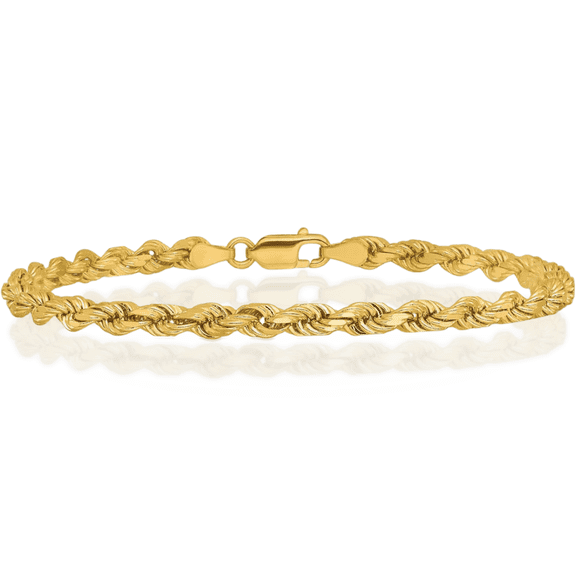 14K Solid Yellow Gold 4mm Rope Chain Bracelet