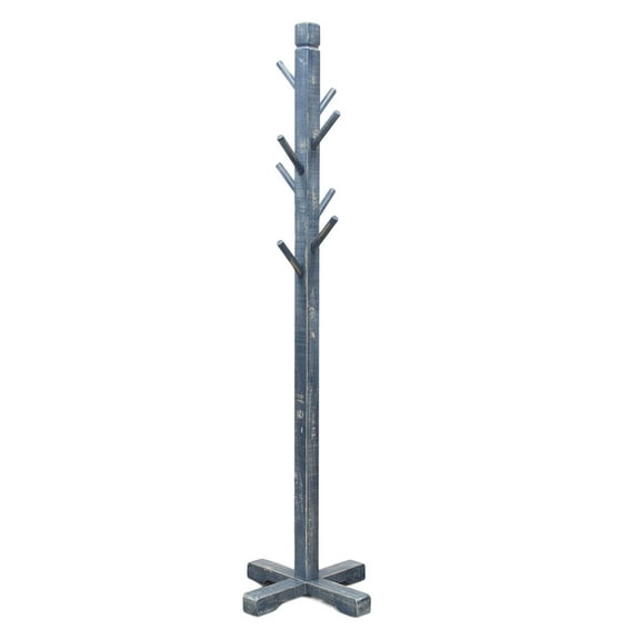 Rena Coat, Hat Rack Stand, 8 Wood Stems, 72 Inch Ocean Blue Mahogany