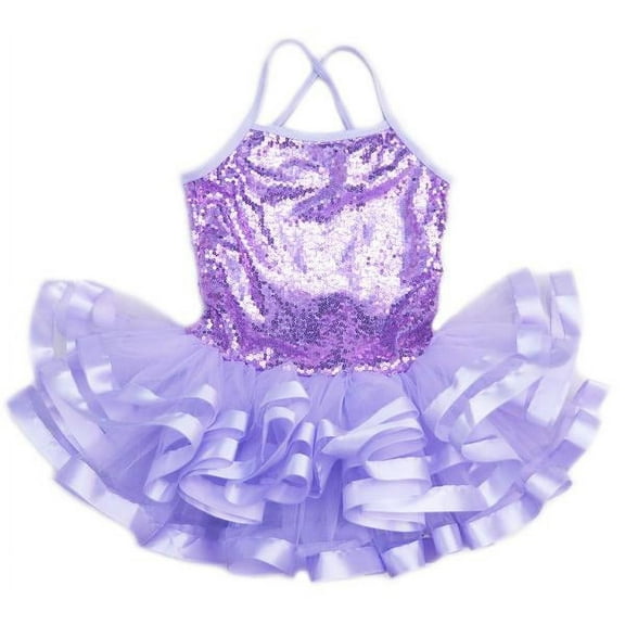Wenchoice Lavender Sequins Cross Back Ribbon Ballet Dress Girl'S M(3Y-4Y)