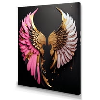 Designart Pink,Gold And Black Angel Wings III Canvas Wall Art