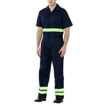 Toptie Men's Reflective Coverall Enhanced Visibility Coverall, Short Sleeve Length Regular-Navy-S Regular