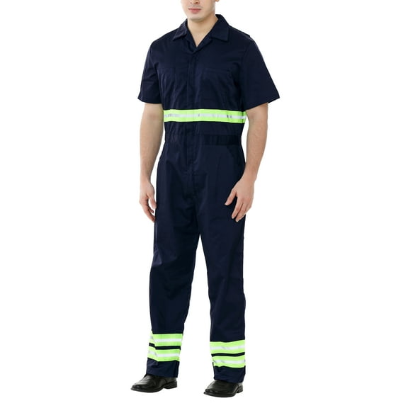 Toptie Men's Reflective Coverall Enhanced Visibility Coverall, Short Sleeve Length Regular-Navy-XL Regular