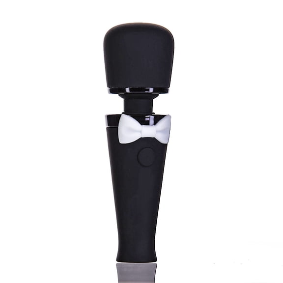 BMS Factory Black Tie Affair Bowtie Silicone Rechargeable Personal Massage Wand, Black/White
