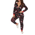 thumbnail image 1 of Women Christmas Fleece Pajamas Christmas One Piece Printed Pajamas Lounge Wear Adult Hooded Long Sleeves Zip-Up Fleece Pajamas, 1 of 5