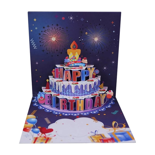 Under 10 Greeting Card Wind Birthday Cake Music Lighting 3D Three Greeting Card High End Creative Effect Sound Card