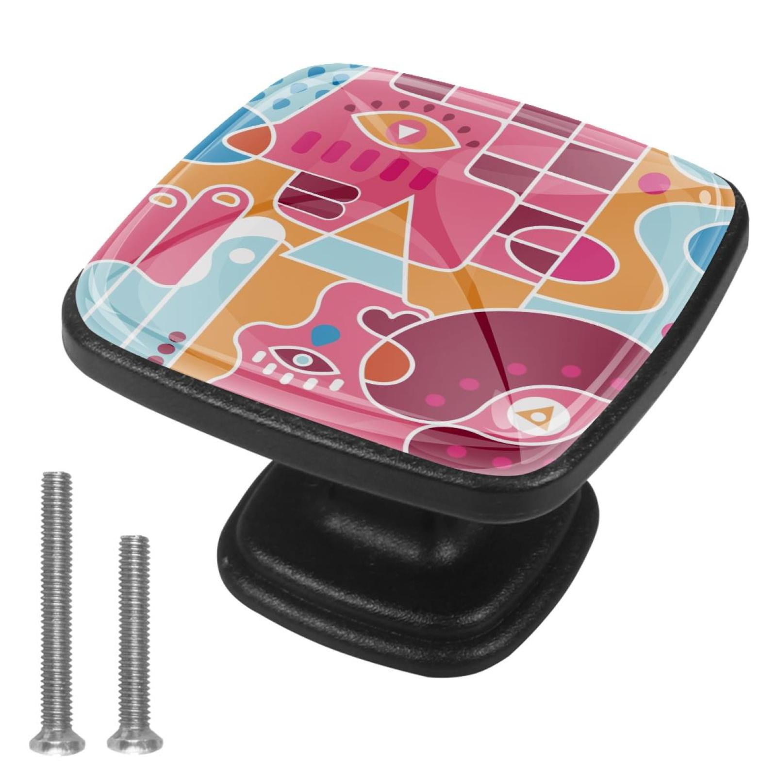 4 Pcs Cabinet Handle Drawer Pulls Abstract Knobs with Screws Square ...