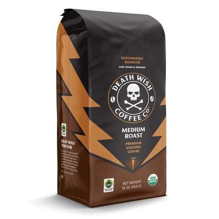 Death Wish Coffee, Organic and Fair Trade, Medium Roast, Ground Coffee, 16oz