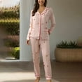 thumbnail image 2 of WCJM Women Pajama Sets Pink Women Pajama Sets Women Casual Lapel Button Print Two Piece Long Sleeve Pajamas Pajamas Suit Women Blending Shirts, 2 of 4