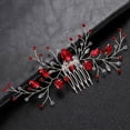 thumbnail image 3 of Nvzi Horquillas para el pelo de boda con flores para novias, peinetas con perlas de cristal, pinzas para el pelo, accesorios para el pelo de boda dorados, joyas, color rojo, 3 of 4