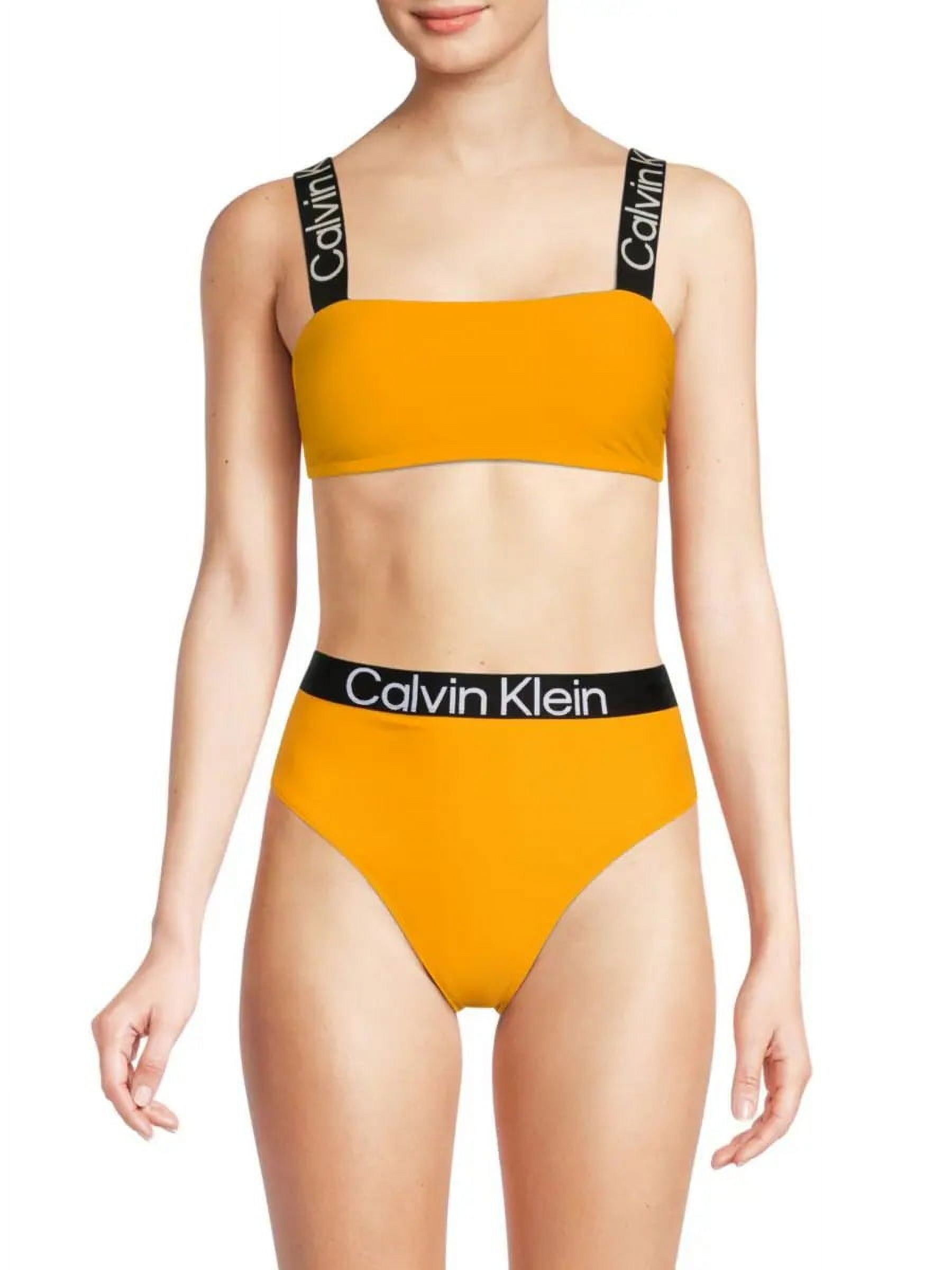 Calvin Klein BLACK/SOFT WHITE MULTI Printed Bandeau Bikini Bra Top, US  2X-Large 