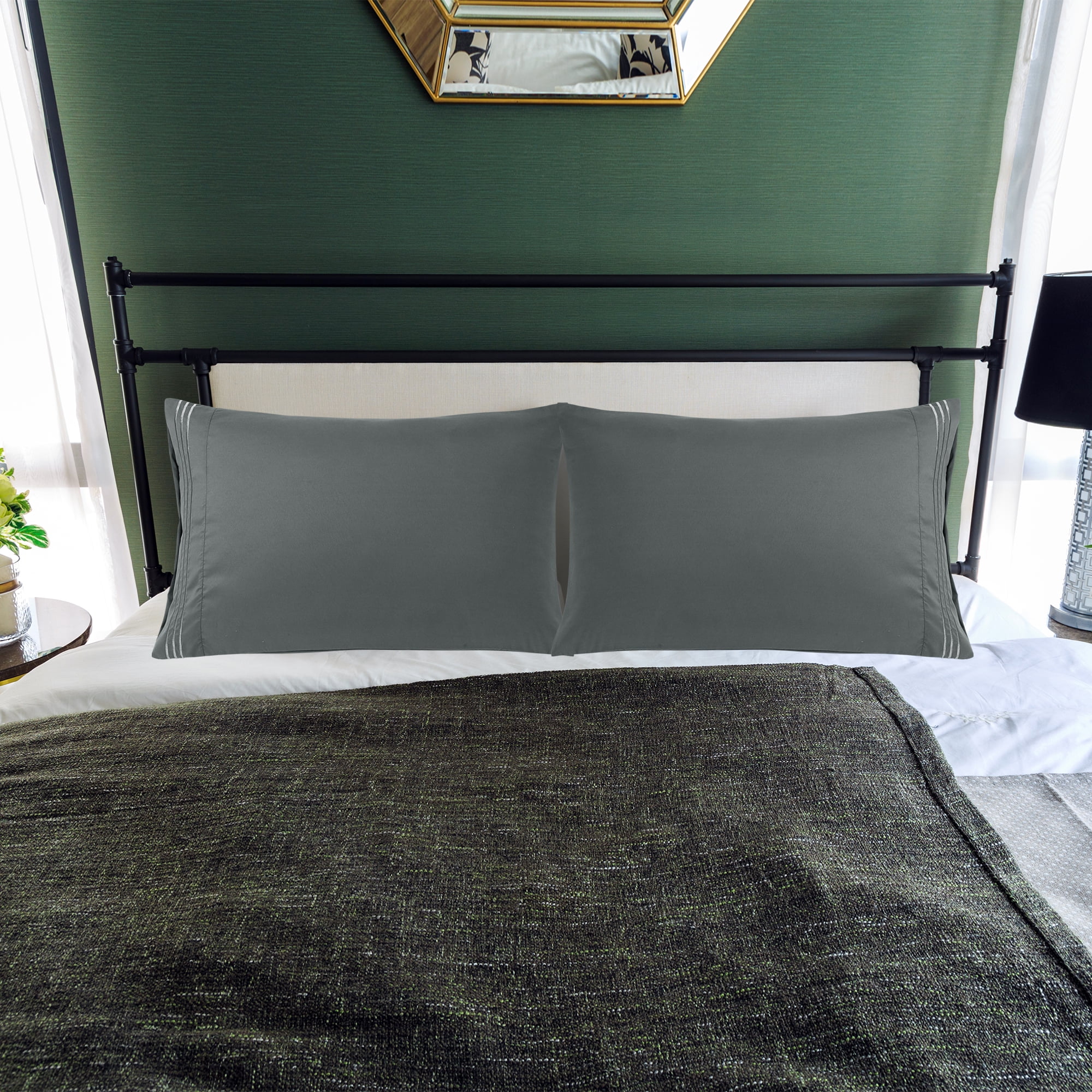 Unique Bargains Polyester Microfiber Soft With Zipper Pillowcases 2 Pcs Dark Gray Queen