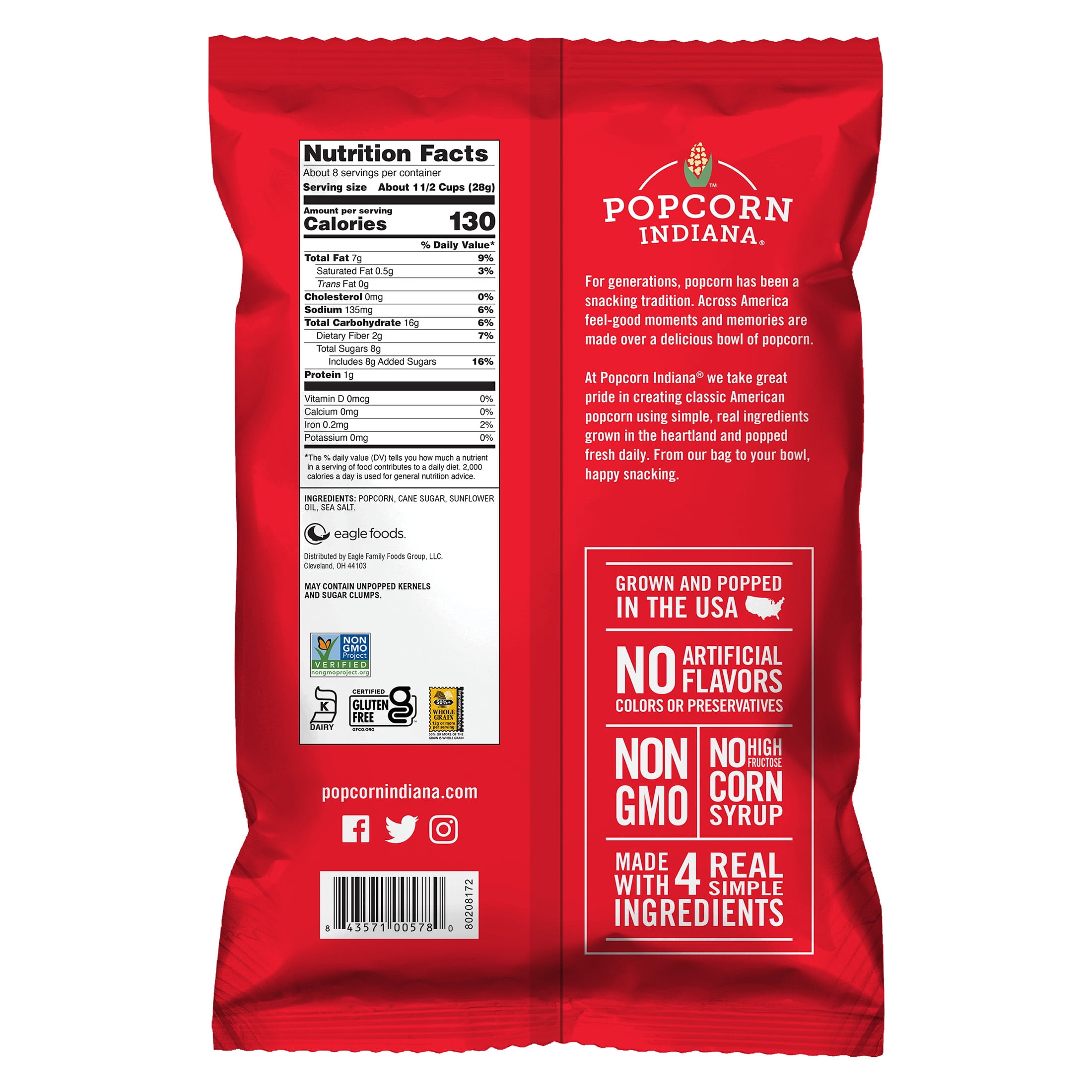 (2 pack) Popcorn, Indiana Kettle Corn Popcorn, 8 Oz.