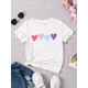 thumbnail image 1 of Girls' Cartoon Hearts Print Short Sleeve T-Shirt - Casual Crew Neck Tee with Slight Stretch, Cotton Knit Fabric (95% Cotton, 5% Spandex) for Summer - Regular Fit Knit Tops for Ages 12 and Under, 1 of 6