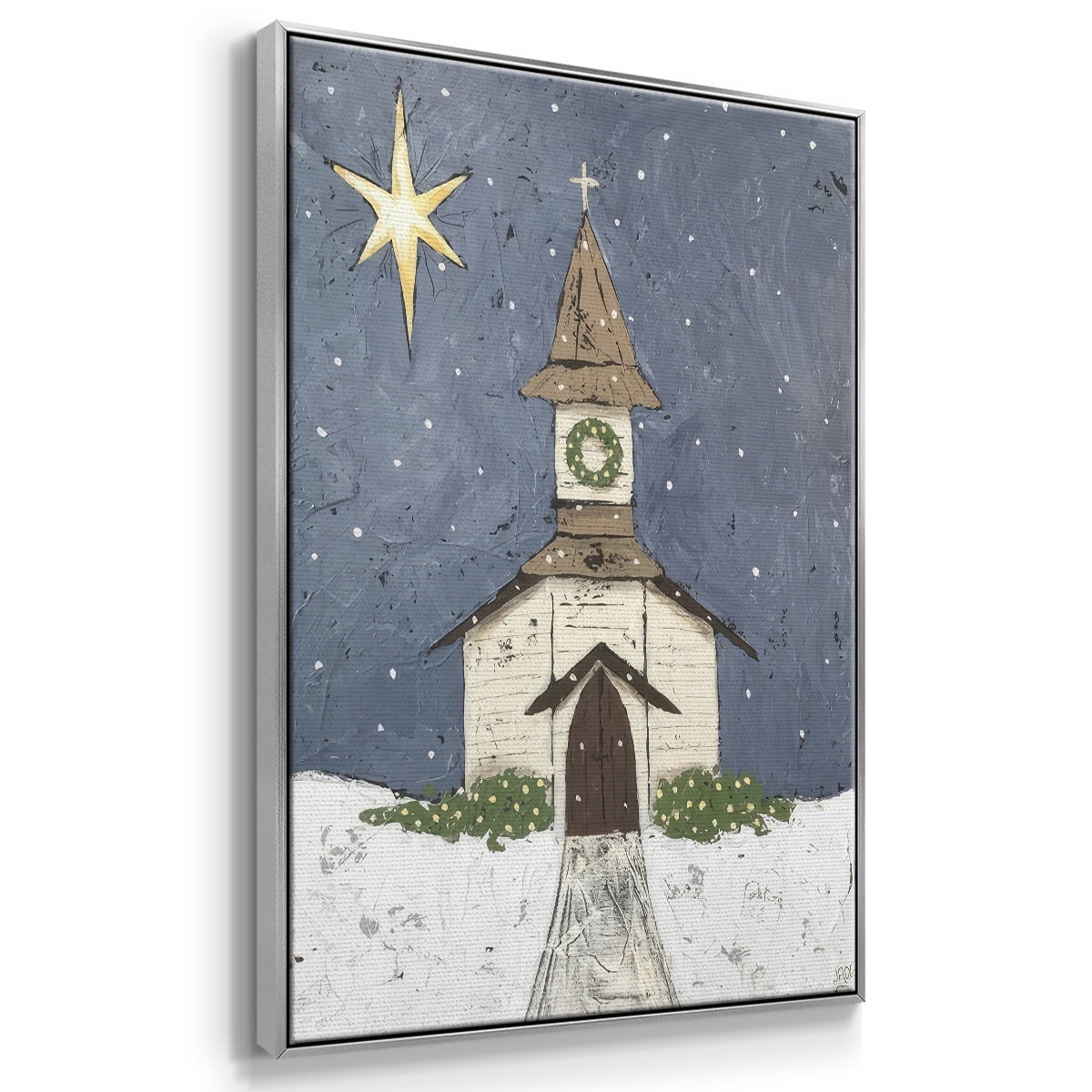A Silent Night III - Framed Gallery Wrapped Holiday Canvas - 25 x 37 - Silver Frame