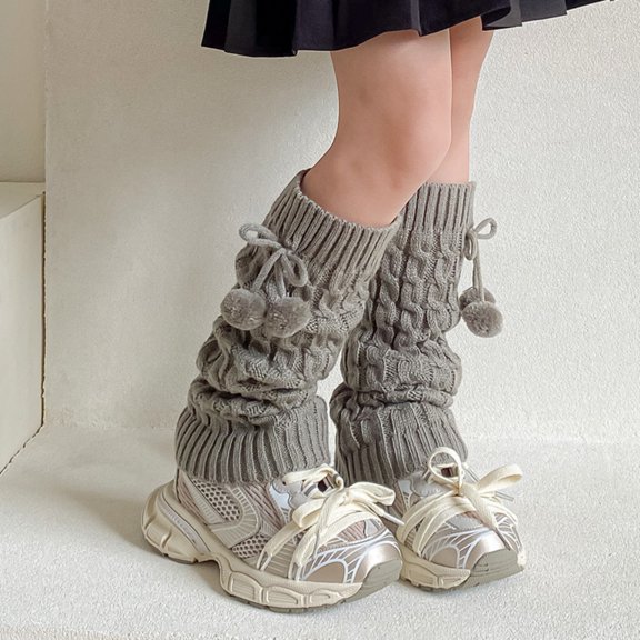 CPNG Plush Ball Lolita Leg Socks Fall Winter Warm Leg Warmers for Girls Kawaii Knitted Woolen Style Legwarmers Cute Soft Socks Accessories Kids Fashion Socks