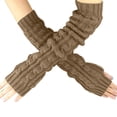 thumbnail image 2 of Bmisegm Winter Gloves Women Long Knitted Fingerless Wrist Warmers Textured Hand Mittens Cold Weather Arm Sleeves Khaki, 2 of 4