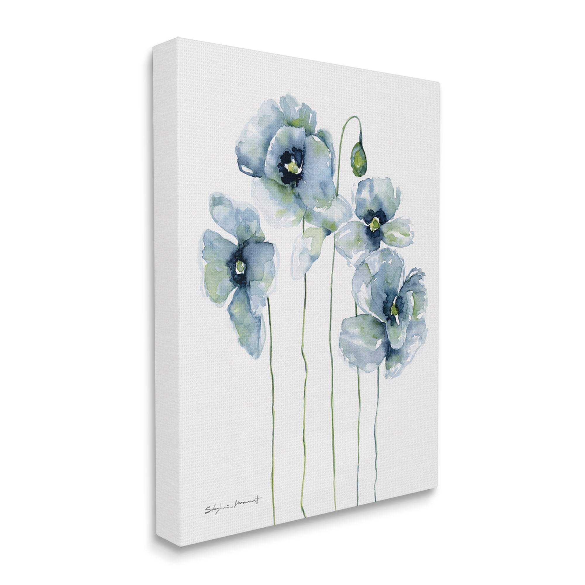 Stupell Modern Poppy Blooms Blue Abstract Botanical & Floral Painting Gallery Wrapped Canvas Print Wall Art