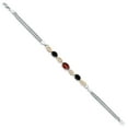 thumbnail image 3 of Gem Stone King 925 Silver and 10K Yellow Gold Red Garnet and Black Onyx and White Lab Grown Diamond Bracelet for Women (1.73 Cttw, Gemstone January Birthstone, Oval, Wheat Chain, 6.5 inches), 3 of 5