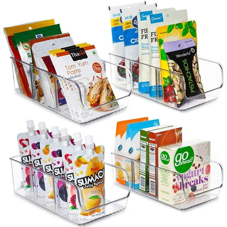 Voltenick 4 Pack Food Storage Bins Plastic Cabinet Organizer Seasoning Organizer Packets Kitchen Organization