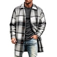thumbnail image 2 of Mineart Men's Plaid Trench Coat Lapel Collar Mid Long Jacket Winter Outwear, 2 of 6