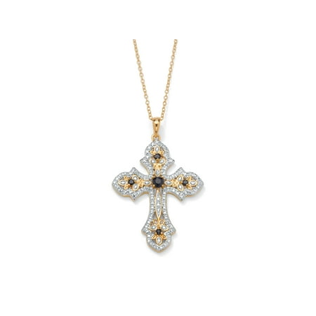 - .45 TCW Genuine Midnight Sapphire and Diamond Accented Cross Pendant 18k Gold over Sterling Silver