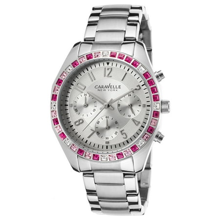 Caravelle Ny 43L172 Women's Ss Chronograph Silver Tone Dial Pink Accents Watch