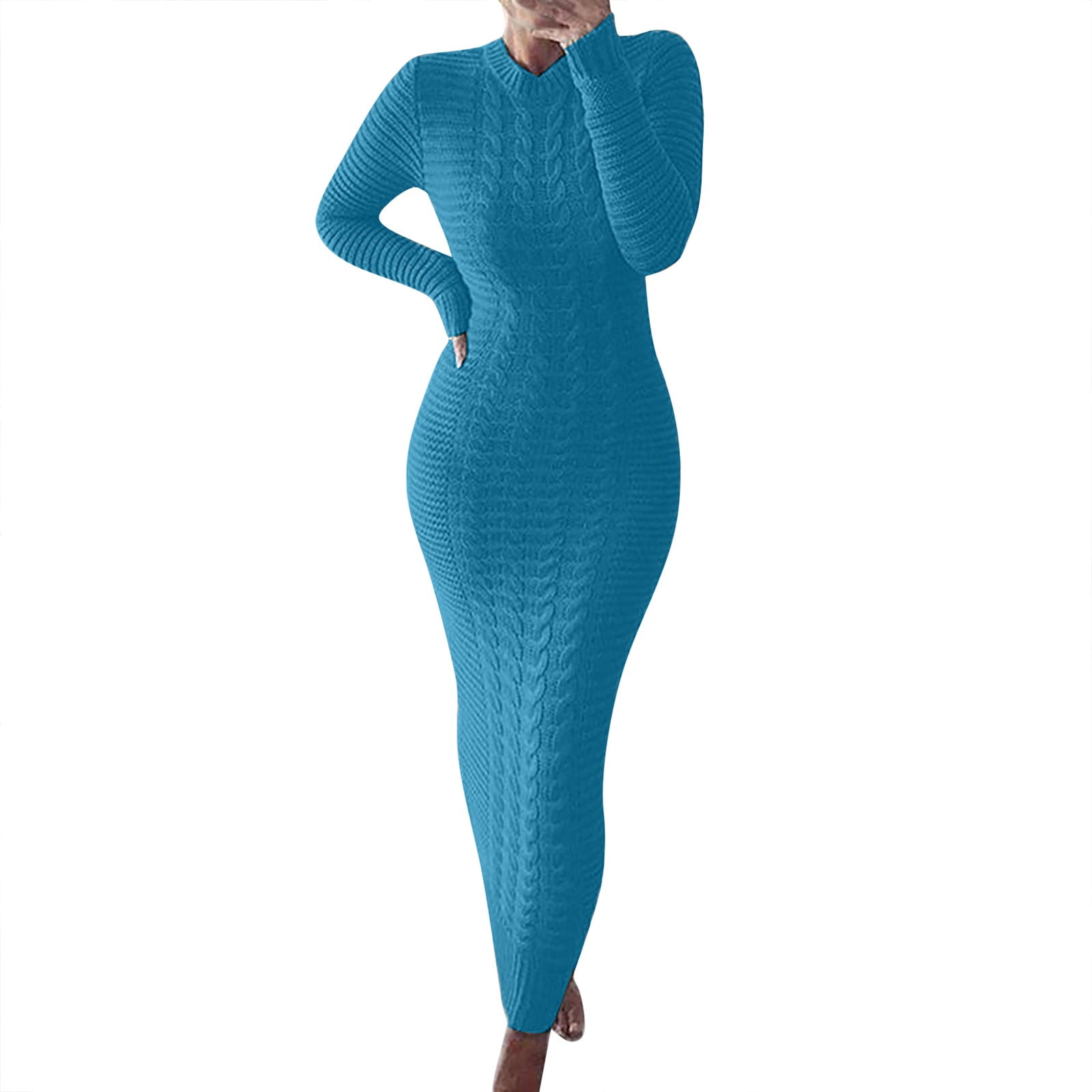 Prolriy Robes Chandail pour Femmes 2025 Tendance Automne et Hiver Mode Chandail Robe en Laine à Manches Longues Robe Chandail pour Femmes Bleu Clair TTTG