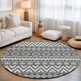 thumbnail image 3 of Round Area Rug 4ft Gray Boho Diamonds Floor Carpets Indoor Floor Area Mat Stain-Proof Mat Circle Rugs for Living Room Dining Room Kitchen Bedroom, Bohemian Tribal Zigzags Circles Sofa Throw Carpet, 3 of 9