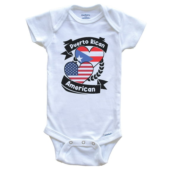 Puerto Rican American Hearts USA Flag Puerto Rico Flag Short Sleeve Baby Bodysuit, 0-3 months white