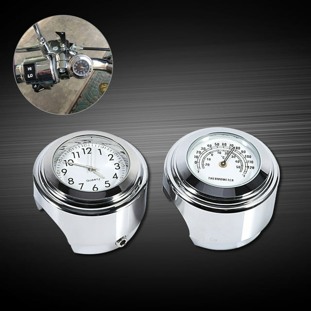 Universal Motorcycle Handlebar Clock, 7/8" 1" Motorcycle Handlebar Mount Watch Dial Clock & Thermometer Temp with a Luminous Dial for Most of Motorcycles Cruiser Chopper