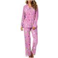 thumbnail image 2 of Mifsaly Christmas Pajama Sets for Women Xmas Trees Print Loose 2 Piece Pjs Long Sleeve V-Neck Sleepwear Lapel Button Down Nightwear High Waist Wide Leg Pants with Pockets 2025 Holiday Homewear, 2 of 7