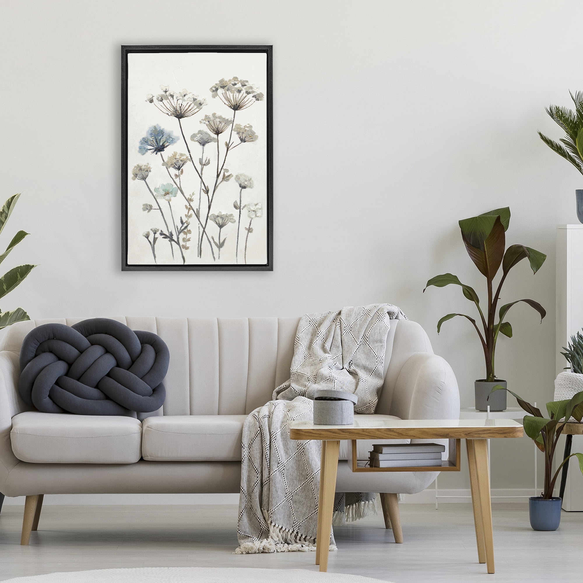 Stupell Industries Neutral Jardin Azul Black Framed Floater Canvas Wall Art, design by Patricia Pinto