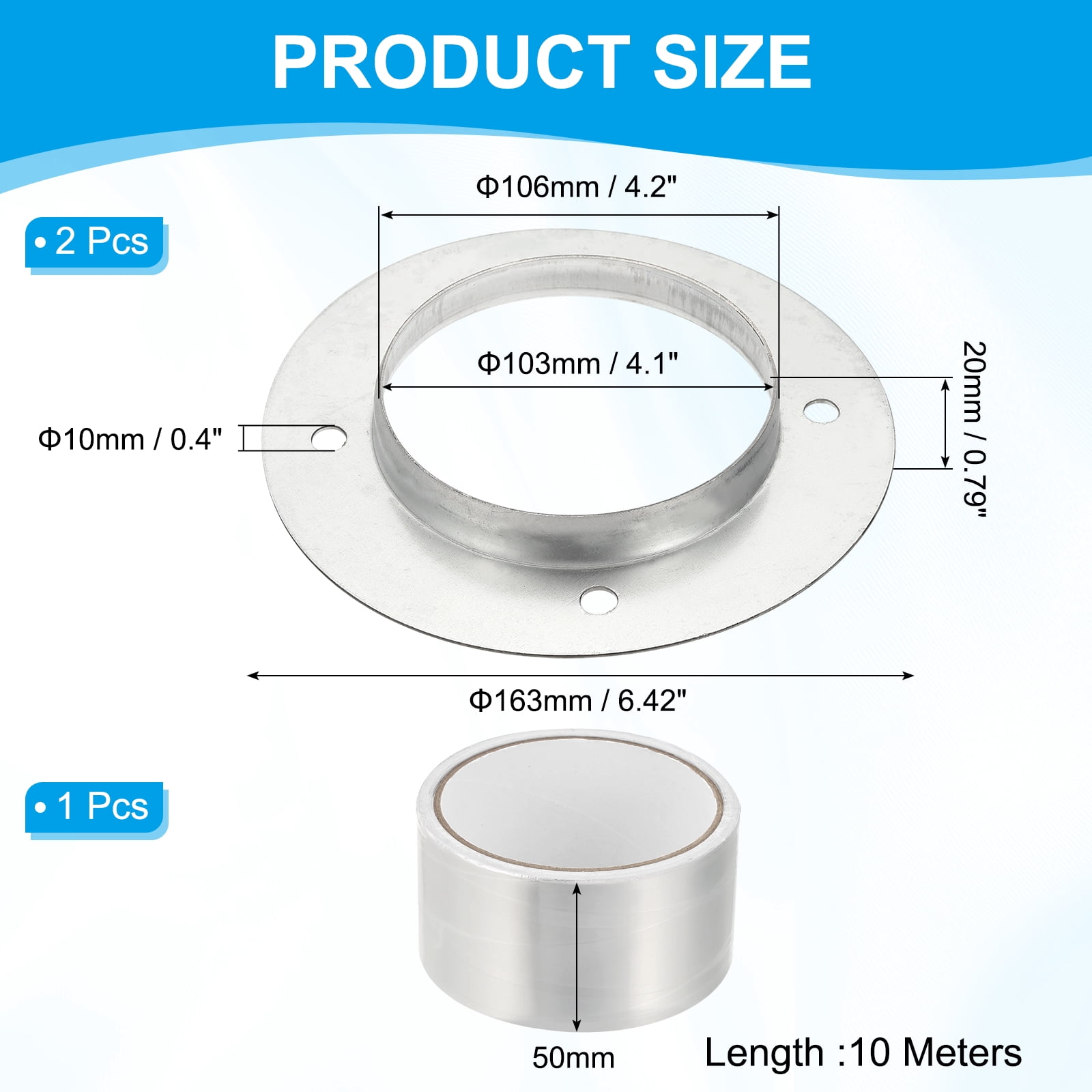 Uxcell 2Pcs 4 Inch Duct Connector Flange, Metal Straight Pipe Exhaust Flange Duct Mounting Plate for Heating Cooling Ventilation HVAC System, Galvanize Steel