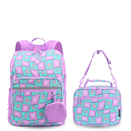 J World Boys And Girls Junior Backpack With Lunch Box For School, Puffy Flower