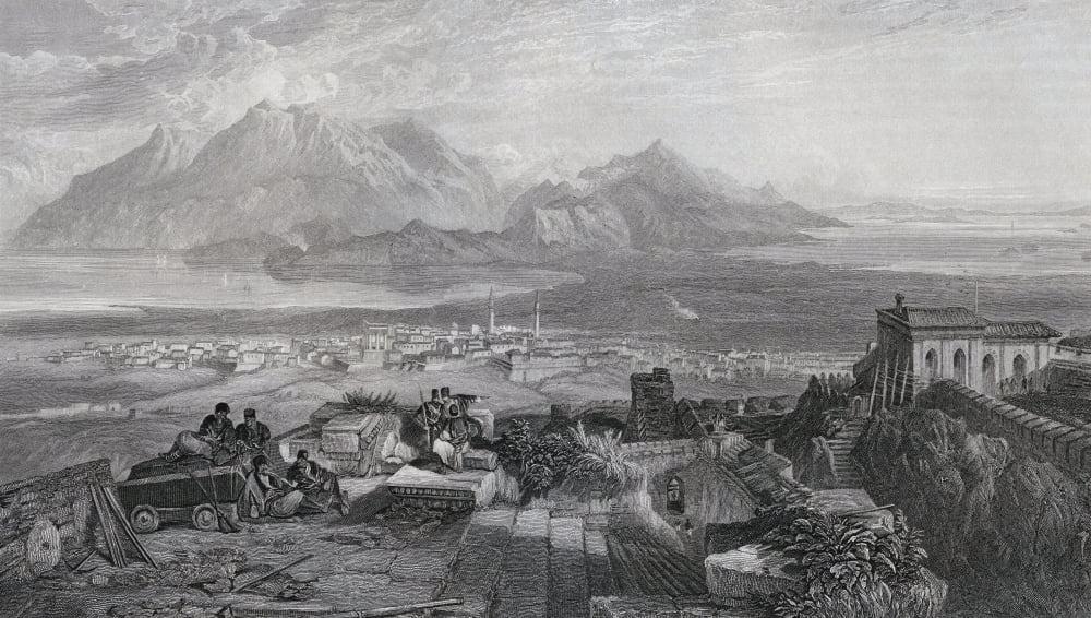 Town And Isthmus Of Corinth Seen From The Acropolis Engraved By W Miller After S Bough From The Imperial Bible Dictionary Published By Blackie & Son Circa 1880S Canvas Art - Ken Welsh Design Pics (19