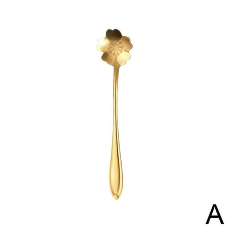 

4pcs Gold Flower Stainless Steel Tea Spoons Set Coffee Spoon Honey Dessert Ice E8O8