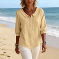 thumbnail image 2 of hoksml Women's Cotton Collared Blouse, 3/4 Sleeve Henley Button Tunic Top, Casual Loose Fit Solid Color Shirt, 2 of 8