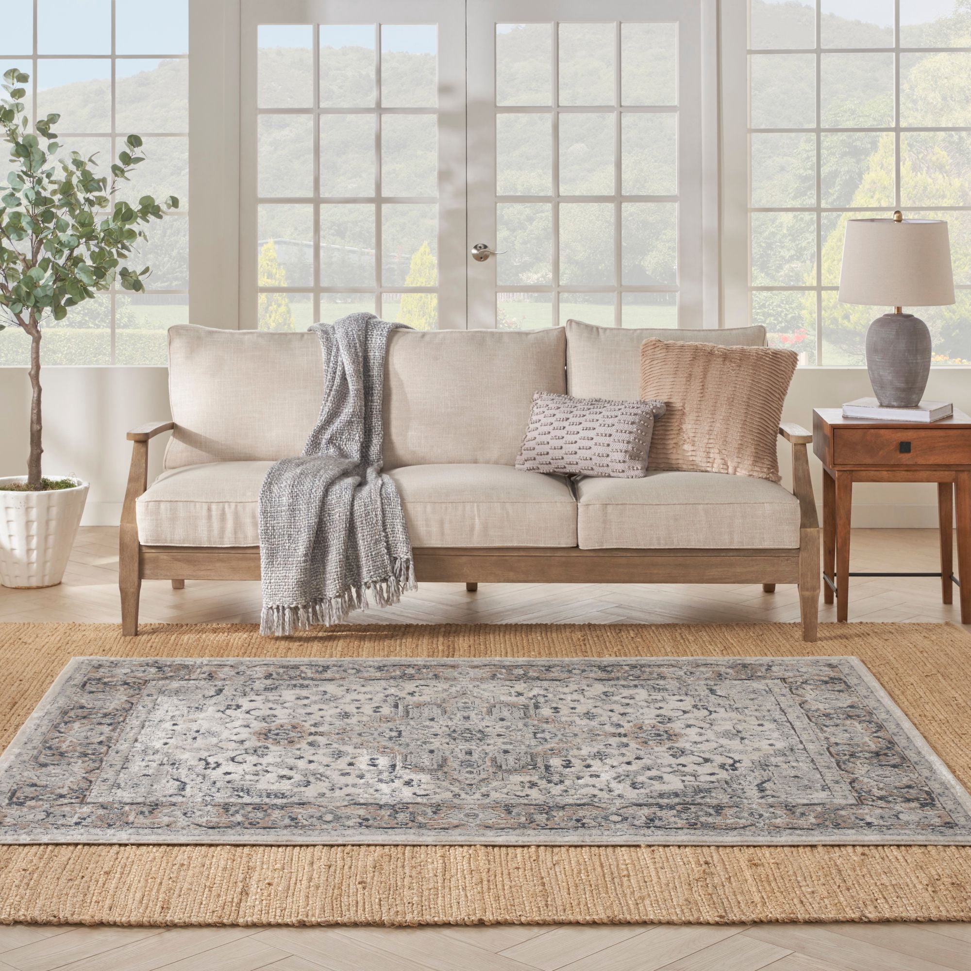 Nourison Concerto Center Medallion Indoor Rug Ivory Grey 6'7" x 9'6"