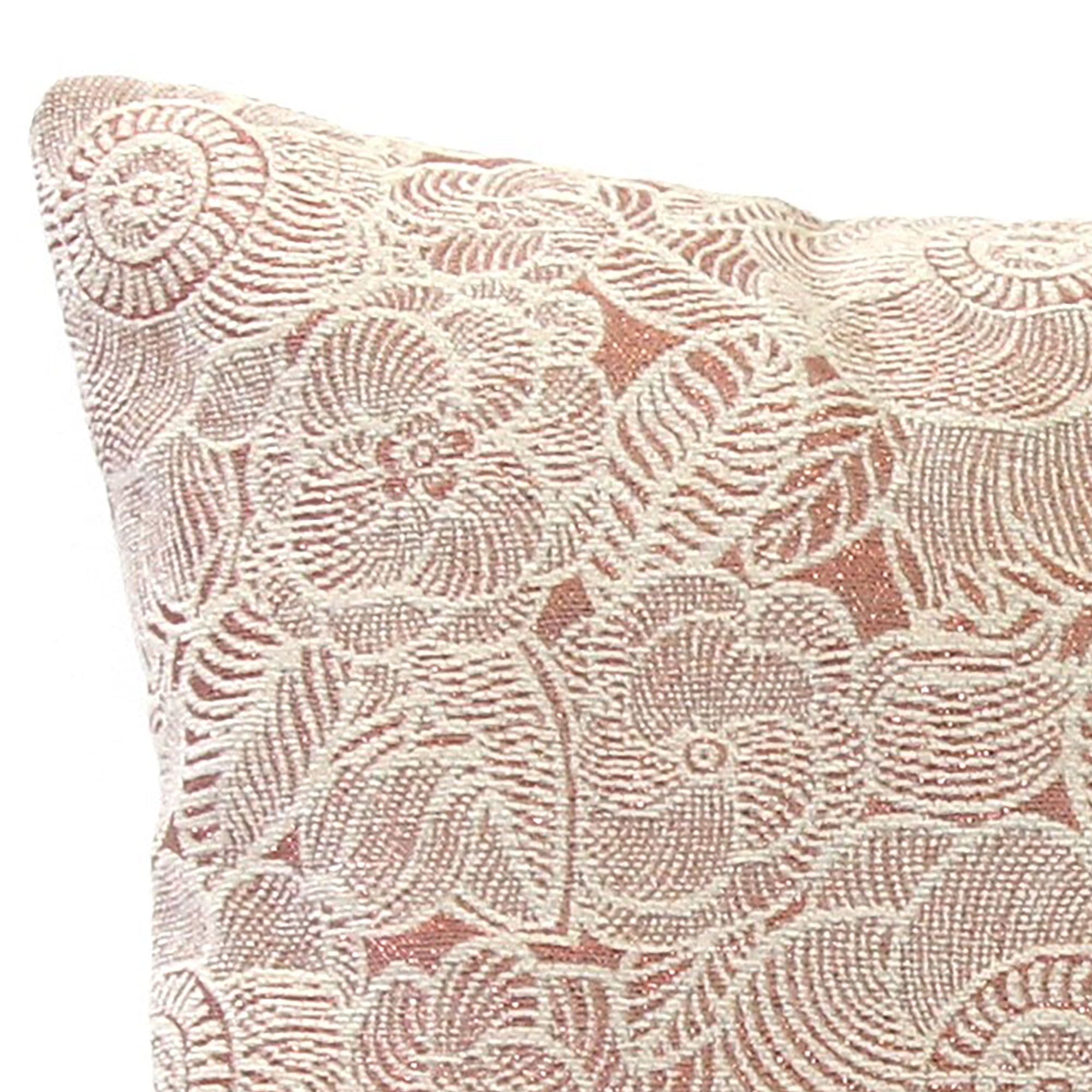 Jordan Manufacturing 20" x 20" Tan and Rose Gold Floral Square Decorative Throw Pillow with Welt