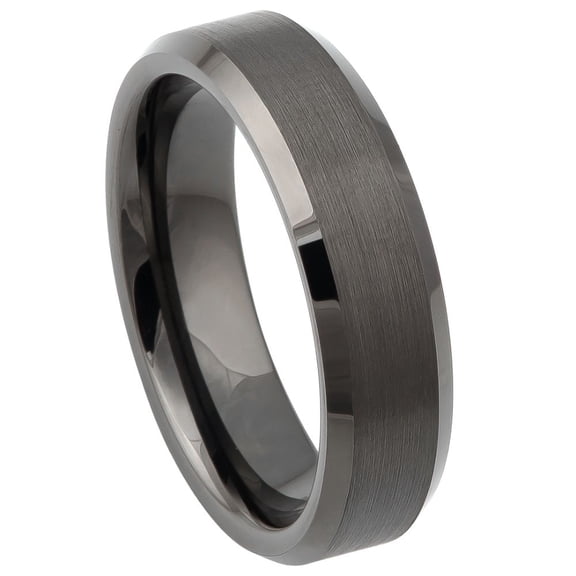 6mm Tungsten Carbide BGun Metal IP Plated Brushed Center High Polish Beveled Edge Wedding band Ring for Men and Ladies