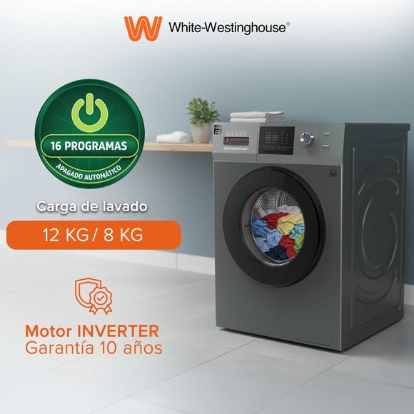 Lavasecadora White-Westinghouse 12 Kgs / 8 Kgs Gris Acero VCM WWCFL14303AWDSS