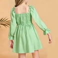 thumbnail image 6 of Auroural Girls Long Sleeve Dresses Kids Girls Summer Cute Solid Color Long Sleeve A Line Dress Pleated And Ruffle Sleeve, 6 of 6